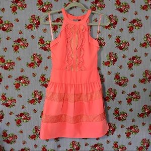 BCBGMAXAZRIA Katrine Halter Open Back Lace Dress